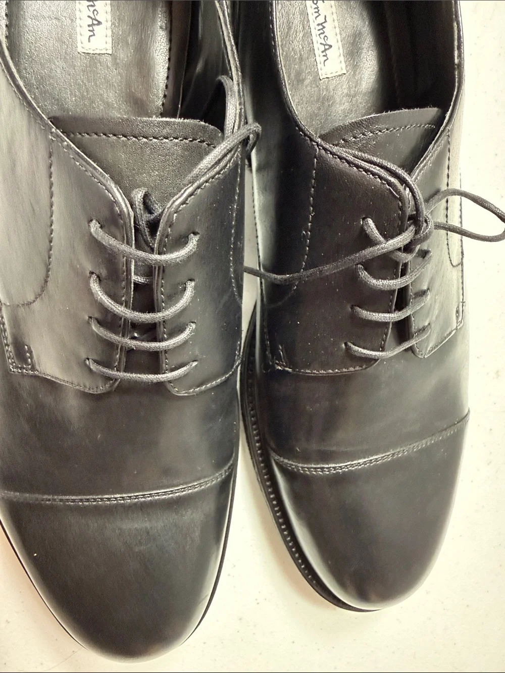 Thom McAn Men's Black Leather Cap-Toe Derbys
